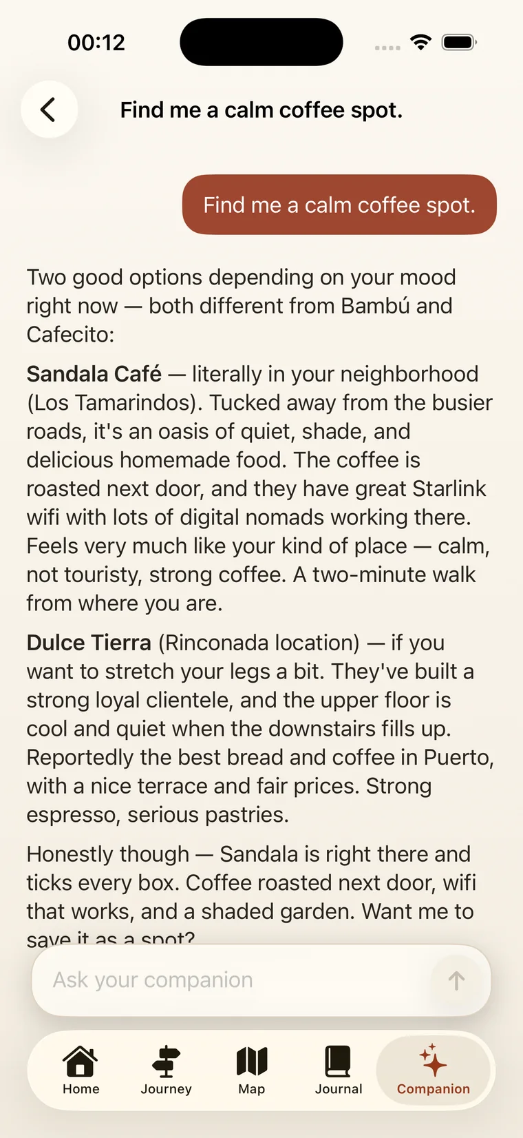 The companion recommending spots in your taste