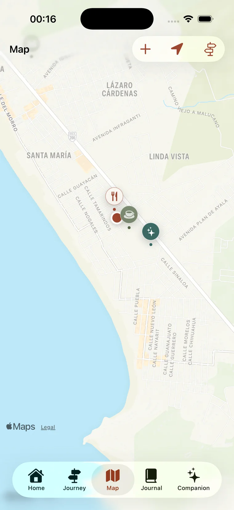 Map with saved spots by status